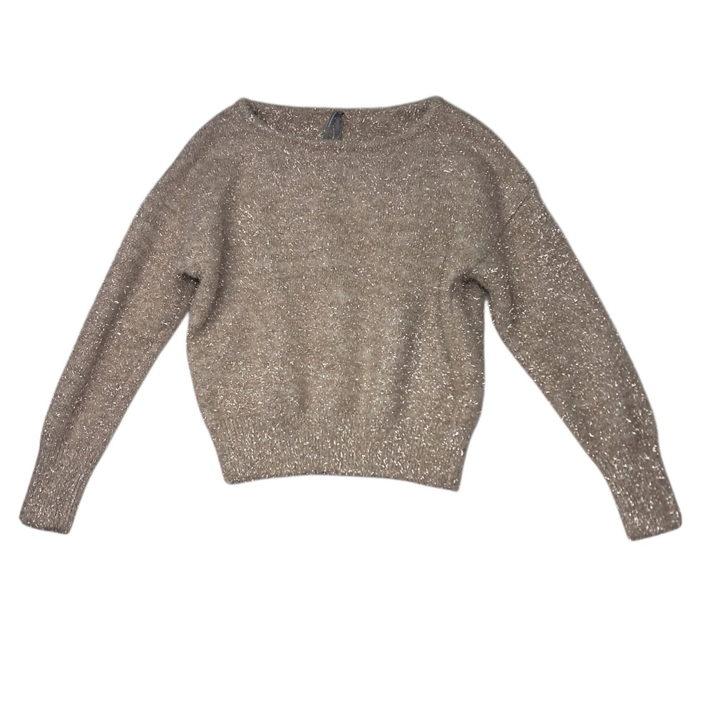 Anthropologie Sweater Womens XS Gold Metallic Shimmer Eyelash Holiday Party Glam